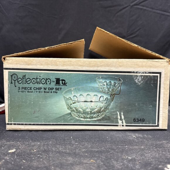 Hazelware Reflections MCM Clear Glass 3-Piece Chip & Dip Bowl Set Original Box - Picture 5 of 9